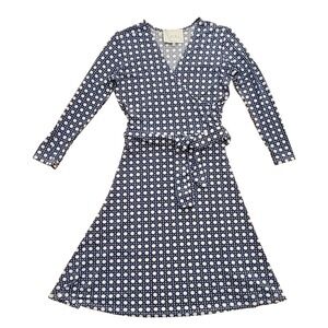 Leota Blue‎ White Geometric Wrap Midi Dress XS